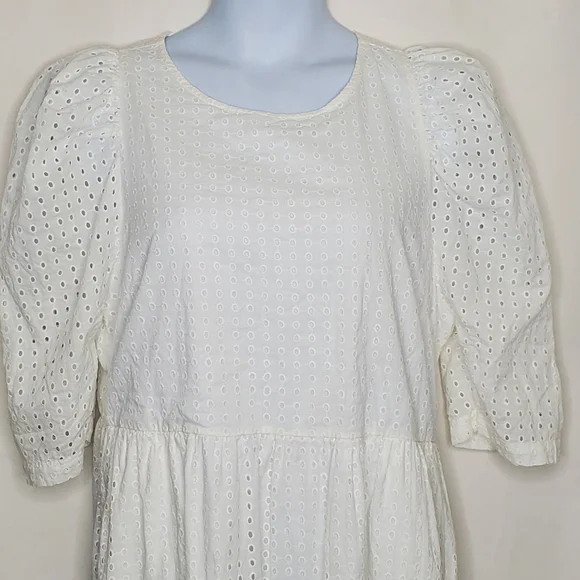 A New Day White Eyelet Puff Sleeve Midi Dress Cotton Ruffles Tiered Size XXL - Picture 3 of 15
